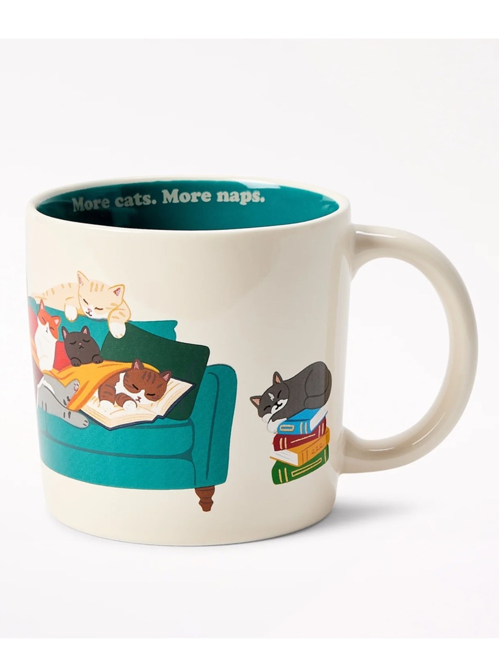 Indigo More Cats More Naps Teal Interior Illustrated Cat Ceramic Mug
